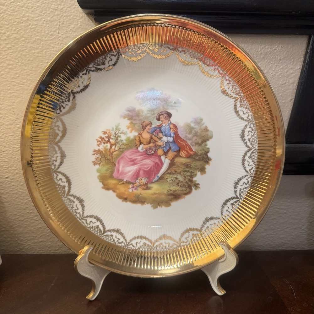 Vtg JWK Bavaria W.Germany 11.25”Fragonard Love Story Gold Edge Decoration Plate - Picture 8 of 14